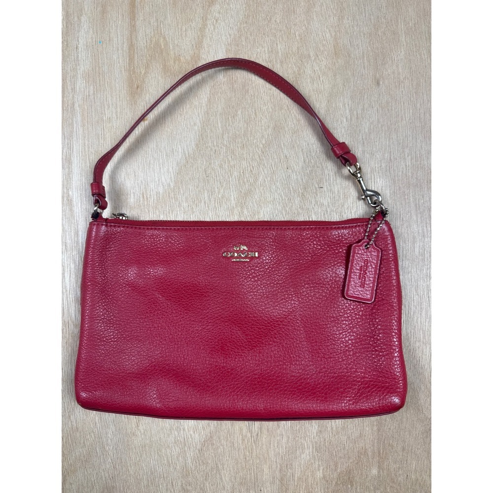 Coach Nolita 19 Red Pebble Leather Wristlet Handbag Gold Hardware 53077L
